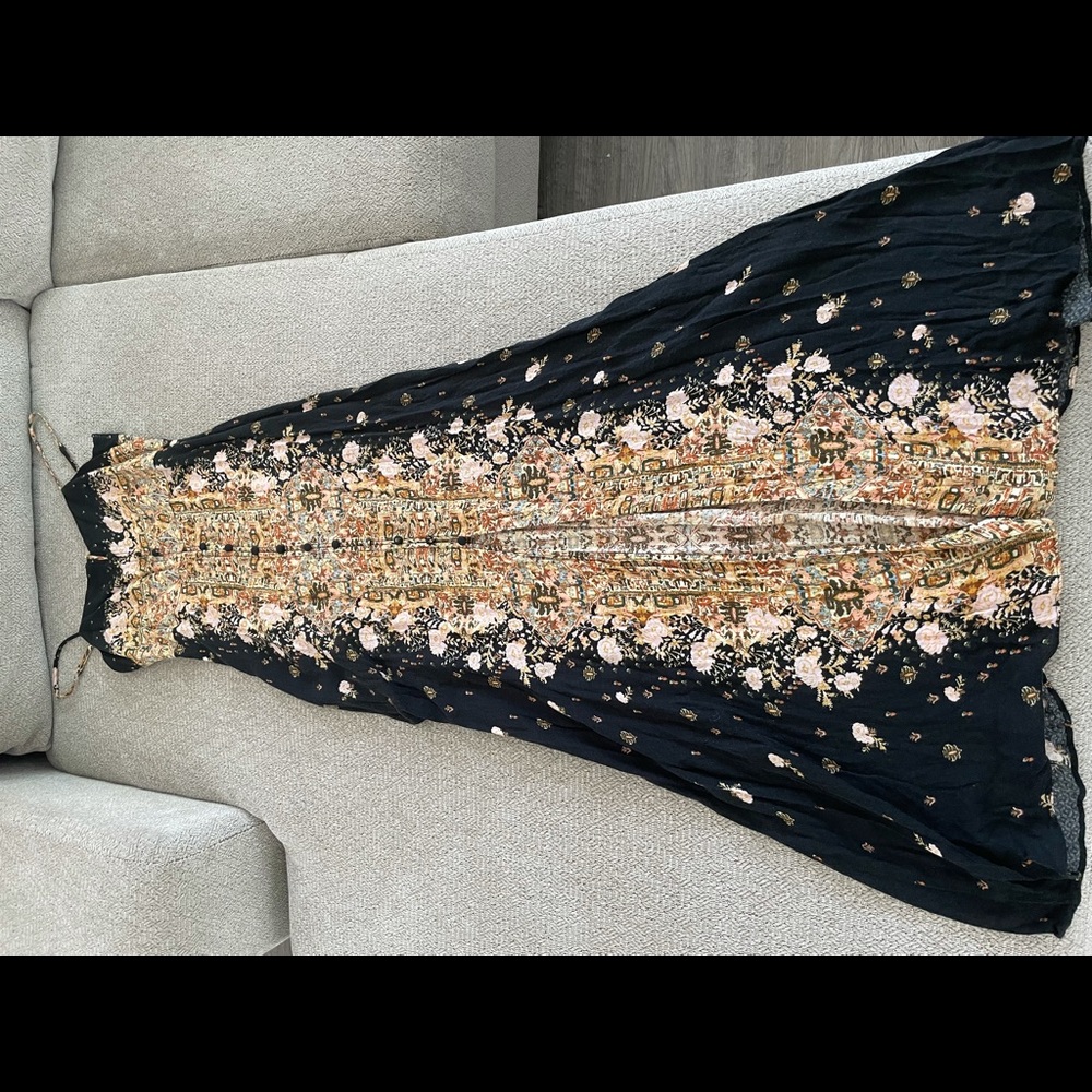 Free People Black and Gold Floral Maxi Dress